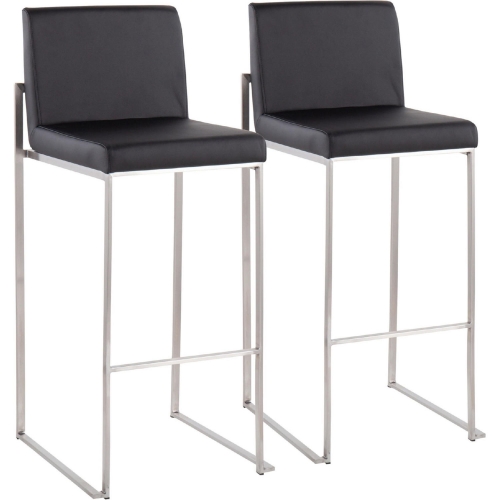 Fuji High Back 31" Bar Stool in Black Leatherette & Stainless Steel (Set of 2)